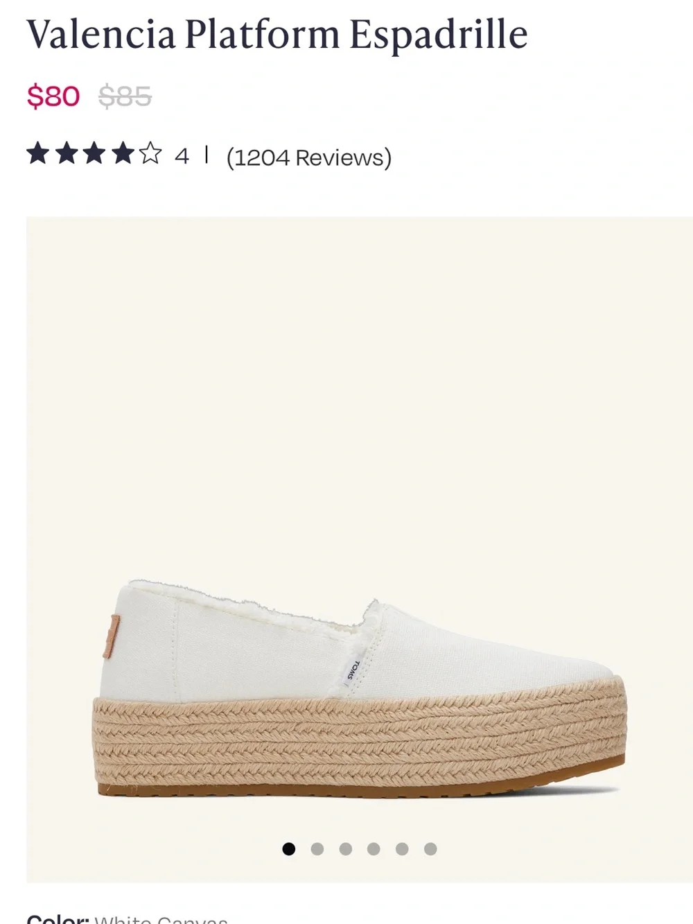 NWOT TOMS Valencia Platform Espadrille Slip-On Women’s US Size 7.5